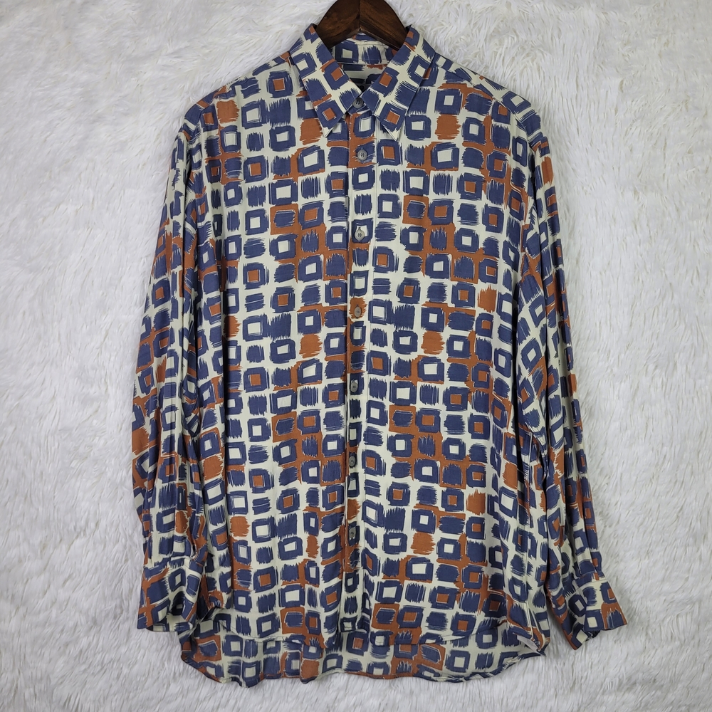 Vtg Mondo Di Marco Med Geometric Long‎ Sleeve Shirt Italy 90s Abstract Resort